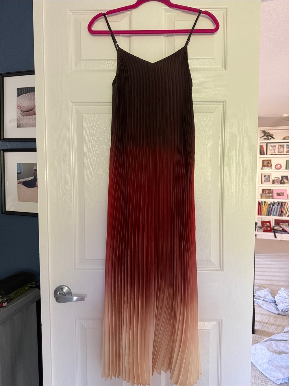 Banana Republic Ombre Pleated Slip Dress in Black, Red, and Beige